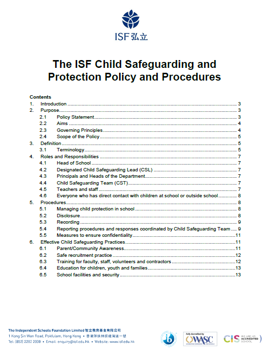 The ISF Child Safeguarding and Protection Policy and Procedures